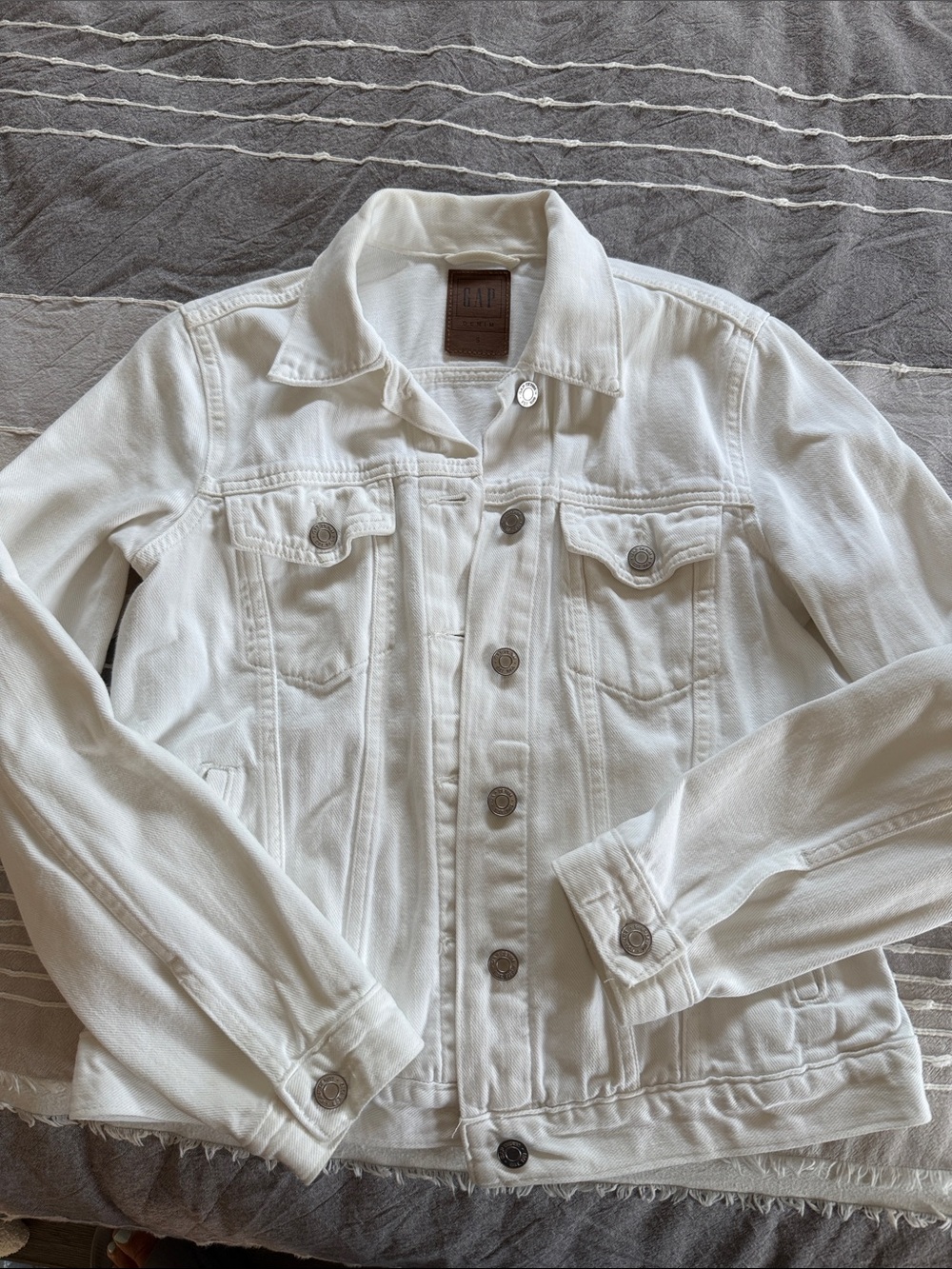 GAP White Denim Jacket with Contrast Leather Label